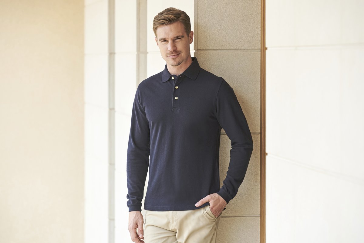 Henbury Langarm Polo Shirt aus Baumwolle