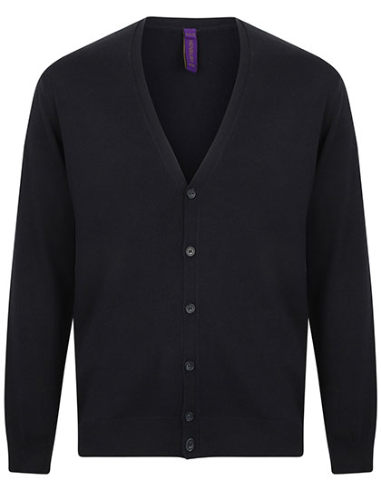 Henbury Cardigan en Maille Fine avec Col V – Navy