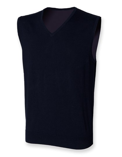Henbury Ärmelloser V-Ausschnitt Feinstrickpullover – Navy