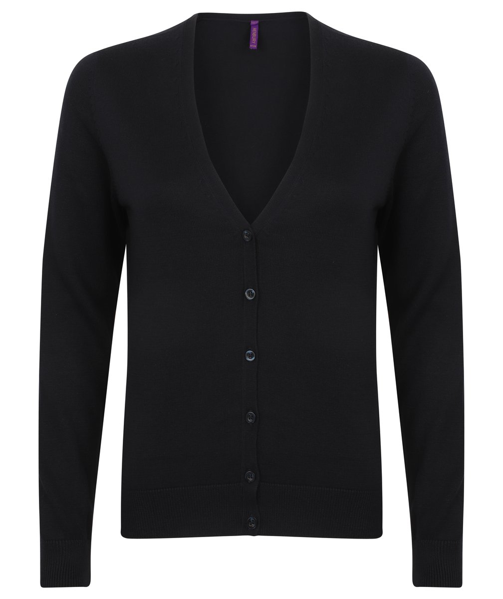 Henbury Pull Col V en Maille Fine avec Boutons Nacrés, Black XXS, W726 – image 3