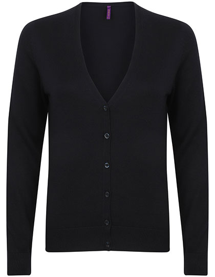 Henbury Pull Col V en Maille Fine avec Boutons Nacrés – Navy