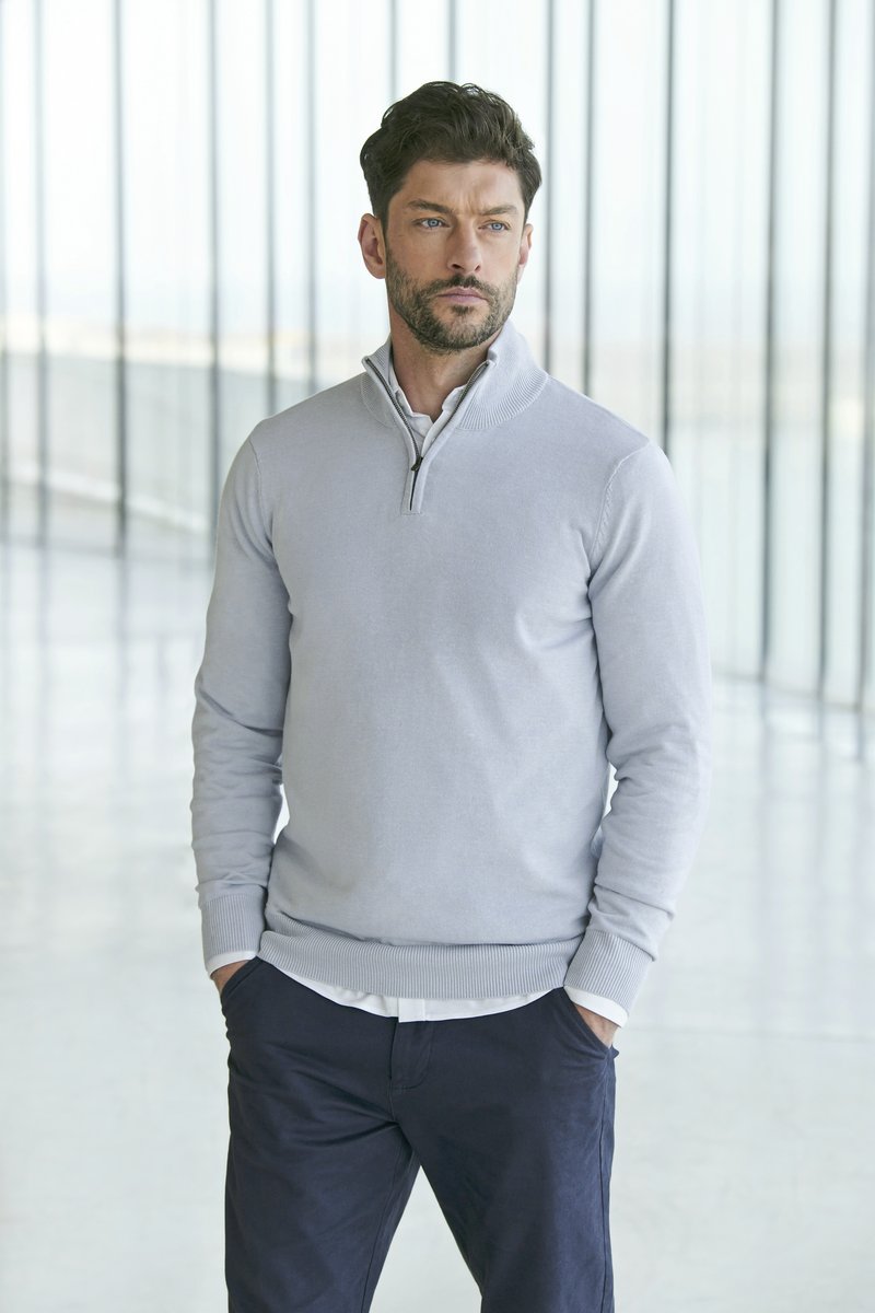 Henbury Strickpullover mit halbem Reißverschluss