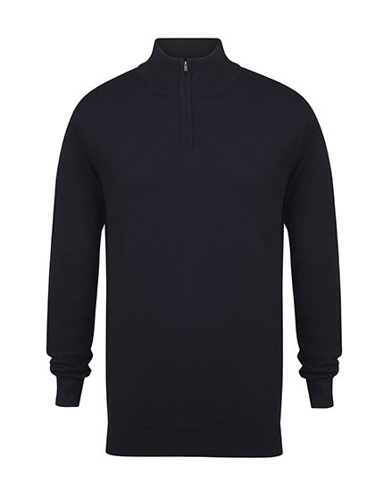 Henbury Pull Tricoté avec Demi-Fermeture Éclair, Black XS, W729 – Navy