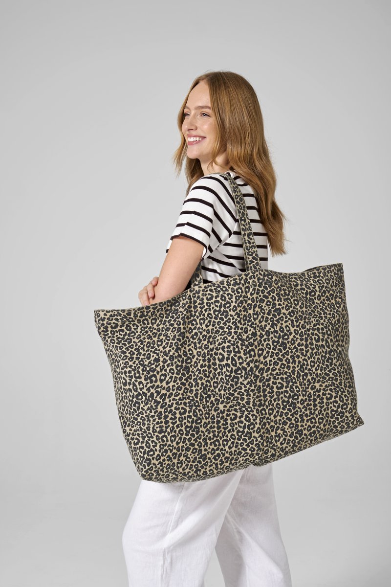 Leopard Print Canvas Oversized Tote Bag
