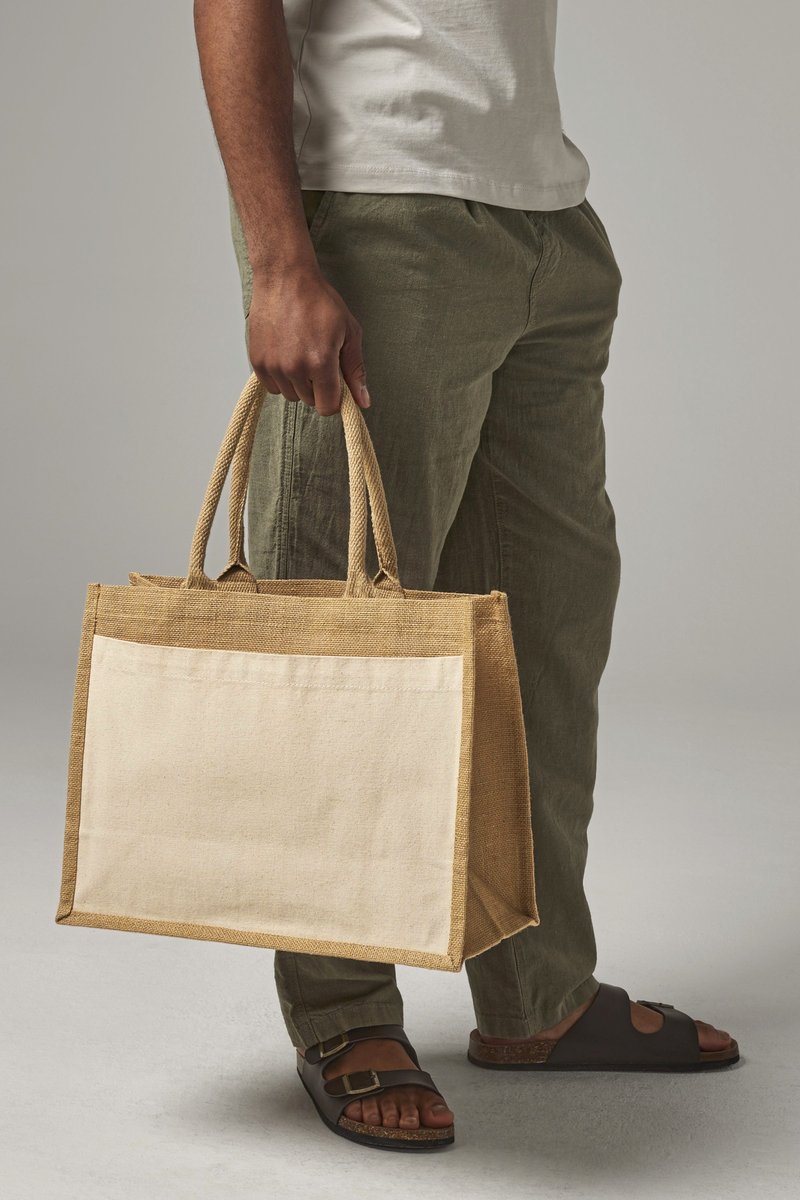 Westford Mill Laminierte Jute-Baumwolltasche mit Griffen