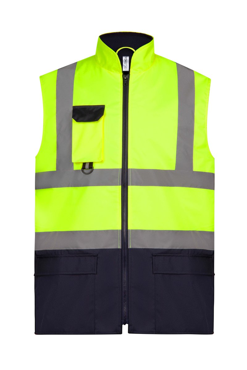 YOKO Warnweste YK220 mit Fleece-Futter – Hi-Vis Yellow/Navy