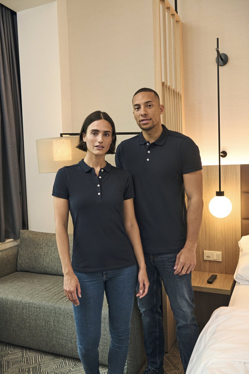 Russell Body-Fit Polo with Herringbone Side Slits, Black L, Z566 – image 2