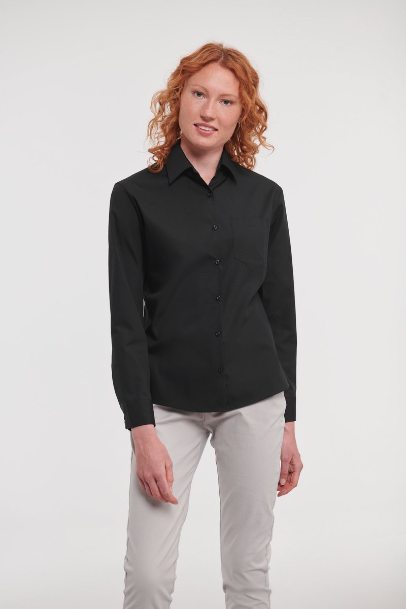 Russell Collection Langarm-Bluse aus gekämmter Baumwolle