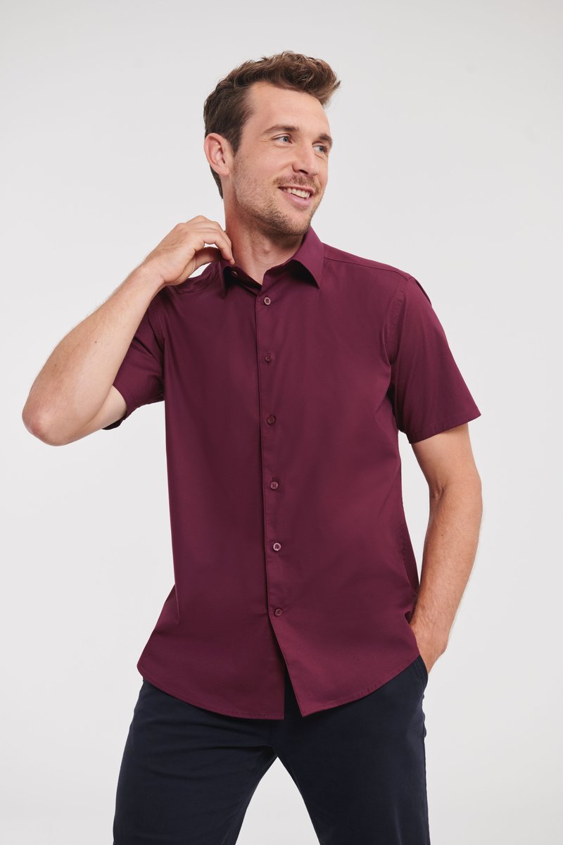 Russell Collection Körperbetontes Kurzarmhemd mit Stretch
