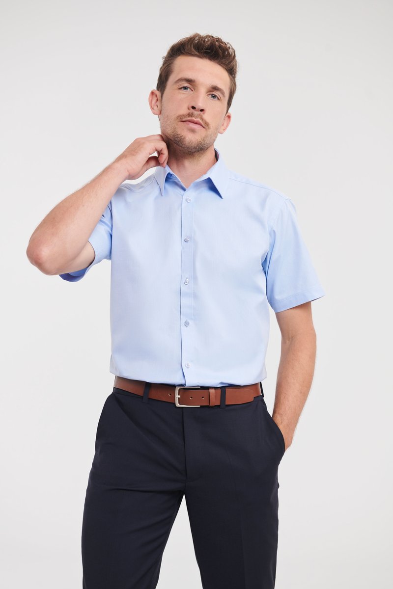 Russell Collection Tailliertes Kurzarm-Hemden aus Herringbone, Light Blue 3XL (47/48), Z963 – Bild 2